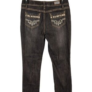 Earl Jean Womens SZ 26 Studded Rhinestone Slim Straight Jeans Black Y2K McBling